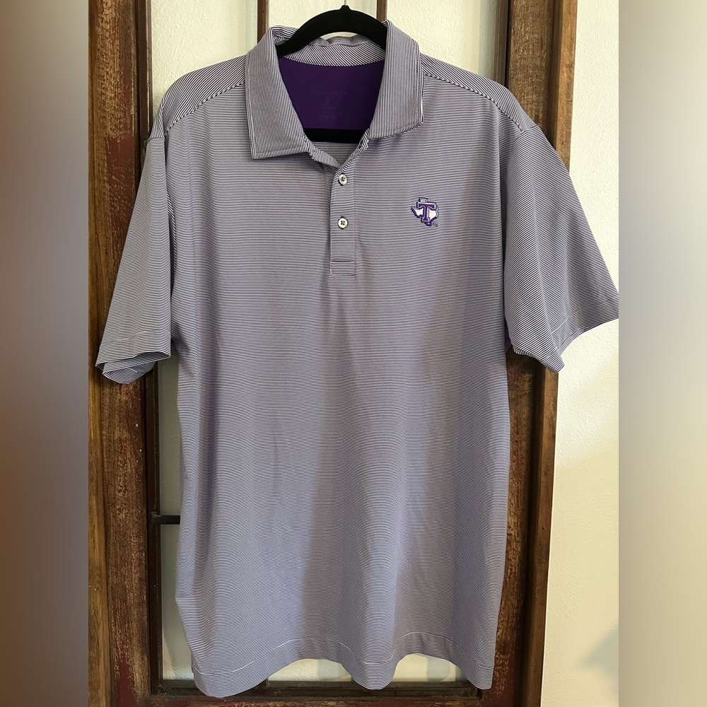 Tarleton State University short sleeve Purple/white stripe shirt